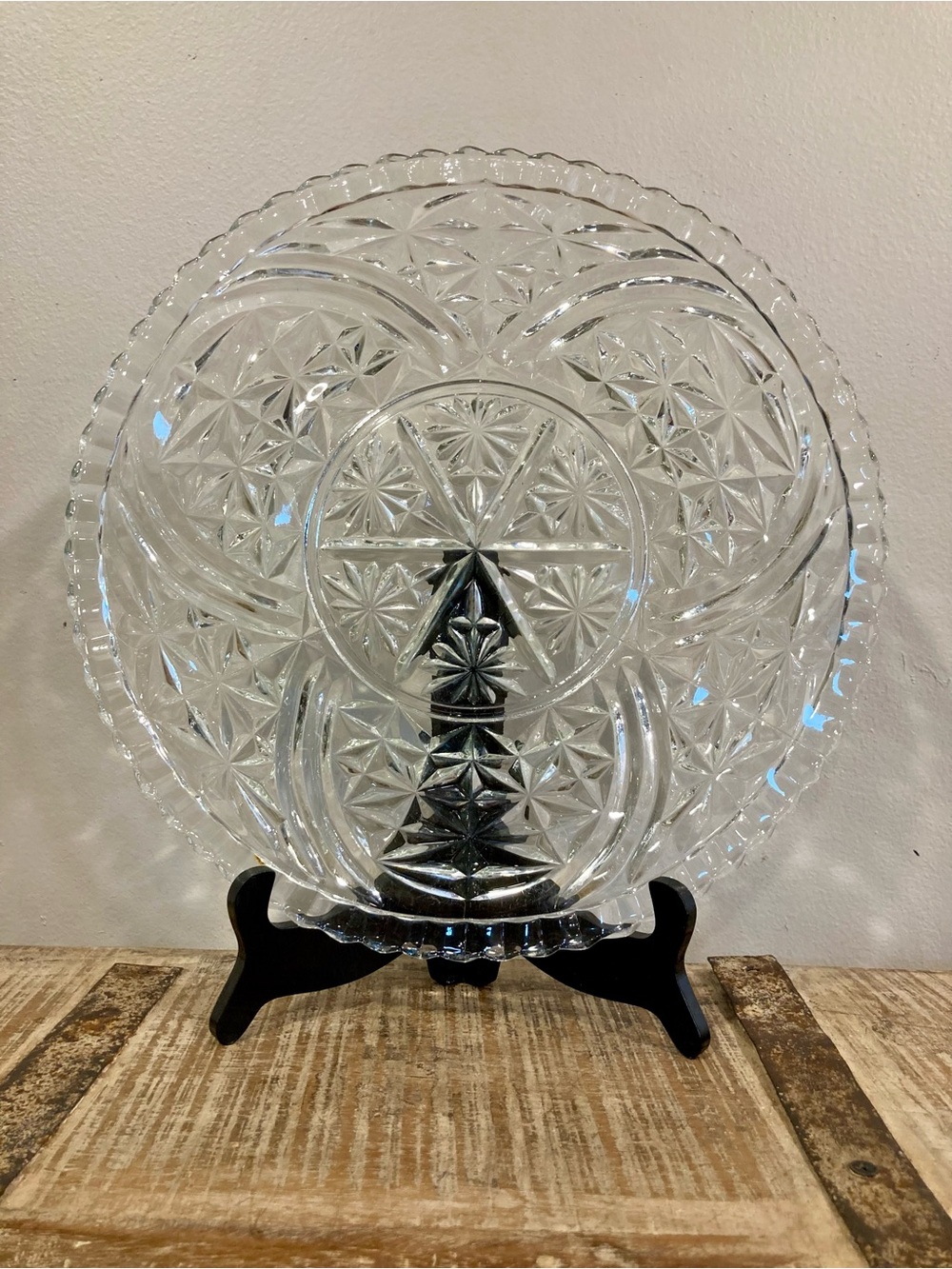 Clear Pressed Glass Torte Plate Serving Platter Stars & Bars Anchor Hocking